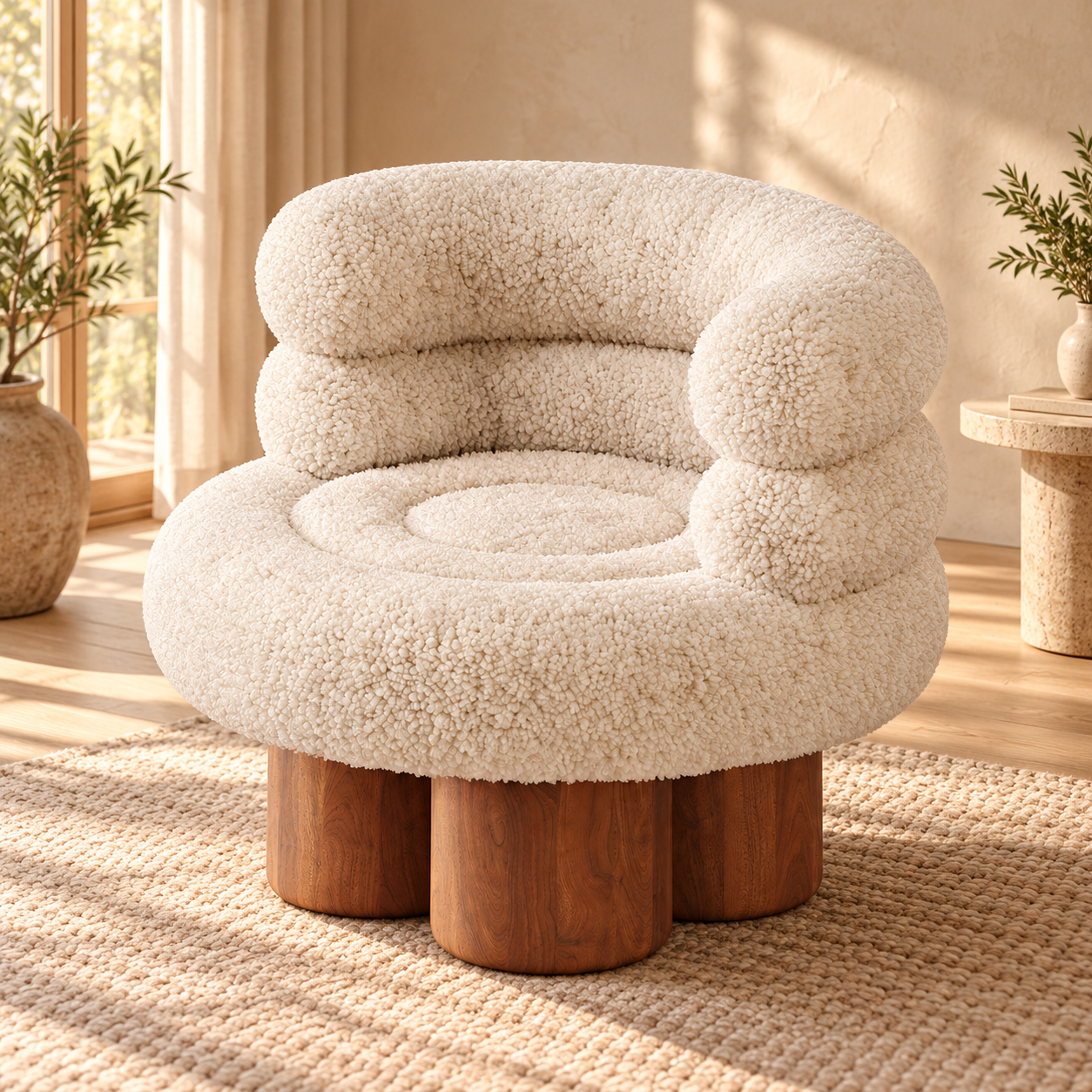 JUBZD837 Teddy Fabric Lounge Chair in a digitally styled living room