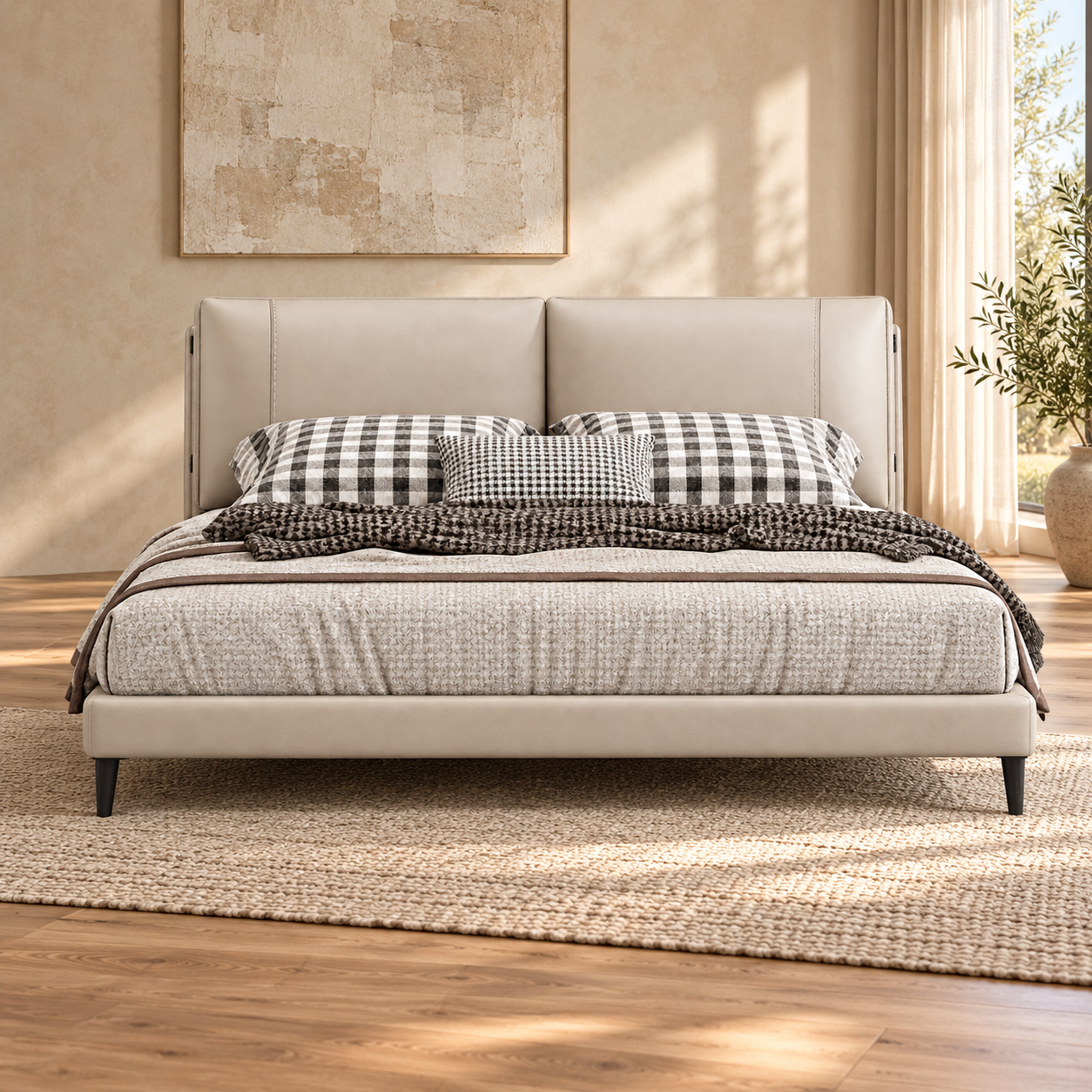 JUXL7930 Split Headboard Leather Bed