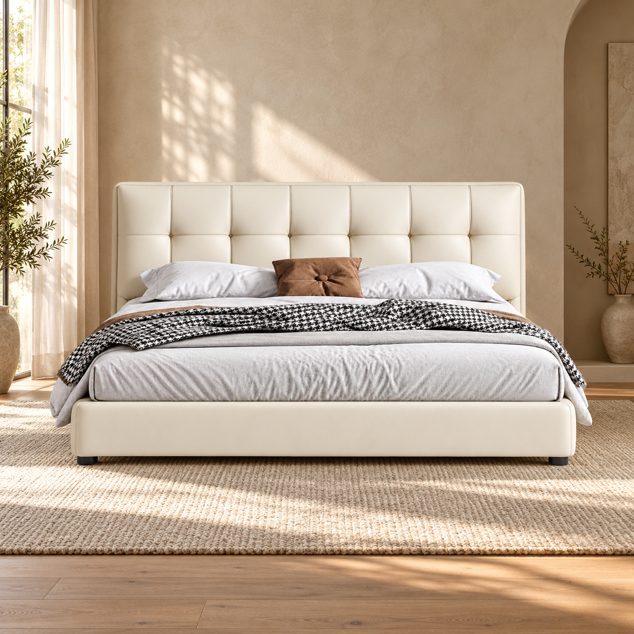 JUXL36 Grid Tufted Leather Bed