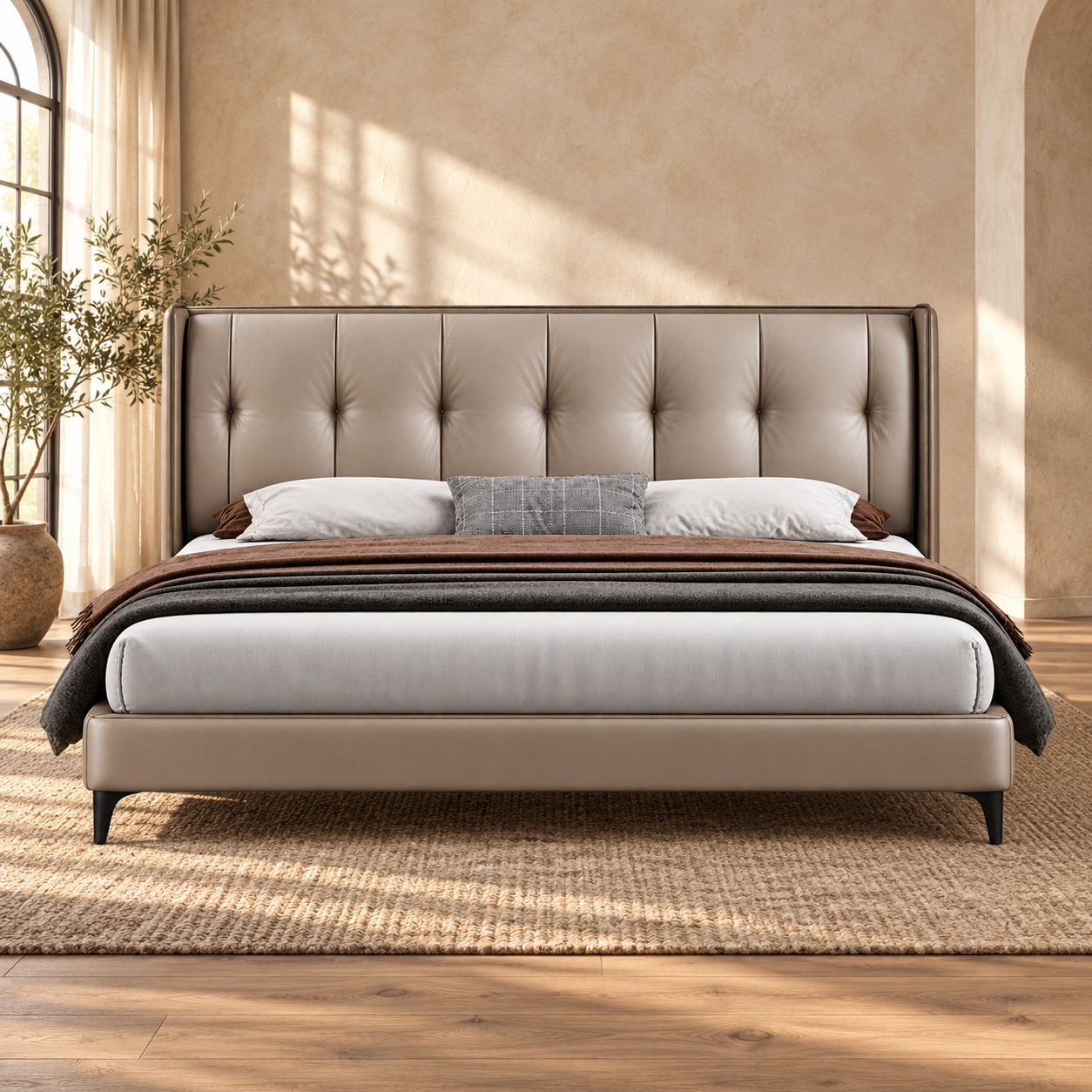 JUXL10905 Bordered Tufted Leather Bed interior styling